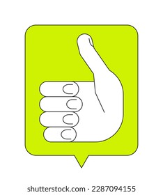 Green speech bubble with thumb up gesture linear flat color vector icon. Editable thin line element on white. Simple lineart cartoon style spot illustration for web graphic design and animation