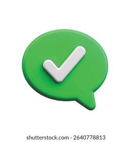Green speech bubble with white checkmark approved confirmation icon