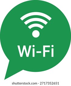 Bolha de fala verde com símbolo Wi-Fi branco e texto símbolo Wi-Fi Internet sem fio Wi-Fi