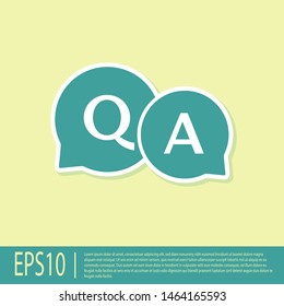 Green Speech bubbles with Question and Answer icon isolated on yellow background. Q and A symbol. FAQ sign. Chat speech bubble and chart.  Vector Illustration