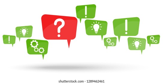 green speech bubbles with red question mark symbolizing questioning or a problem