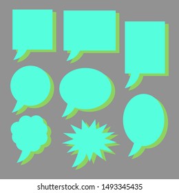 green speech bubbles set,various shape with shadow isolated on grey background. vector illustration