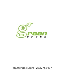 tipo de logotipo de velocidad verde, g con hoja, conceptos de naturaleza.