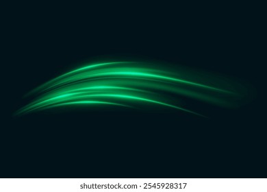 Green speed and movement lines. Rotating dynamic neon lines.