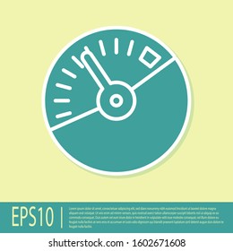 Green Speedometer icon isolated on yellow background.  Vector Illustration