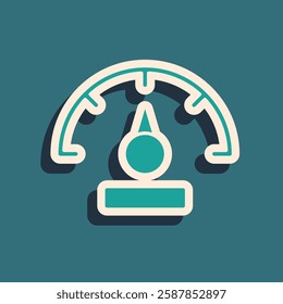 Green Speedometer icon isolated on green background. Long shadow style. Vector