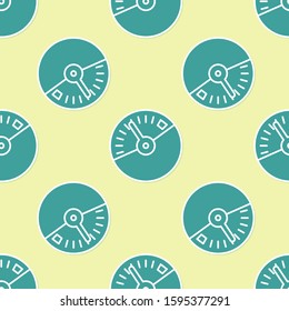 Green Speedometer icon isolated seamless pattern on yellow background.  Vector Illustration