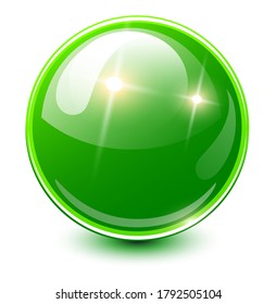 Esfera verde 3D, icono de bola vectorial brillante y brillante.