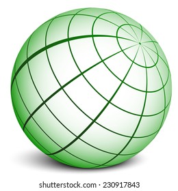 Green sphere with grid. (wire frame sphere)