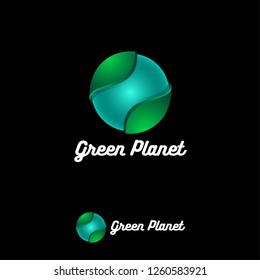 Green sphere logo. Abstract ball icon with membrane or shell. Green Planet Emblem. 