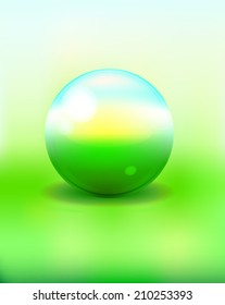 green sphere with nature sky grass and sun
