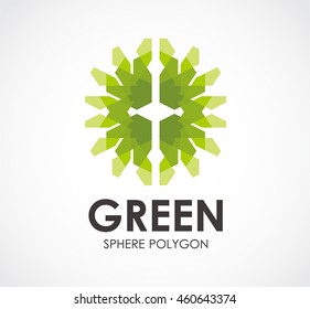 Green sphere polygon, abstract vector and logo design of company identity symbol concept