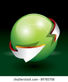 Green sphere and white arrow