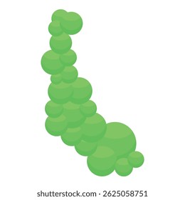 Green spheres are forming an abstract shape representing bacteria cells or a chemical reaction