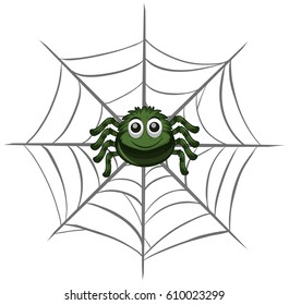 Green Spider On Web Illustration Stock Vector (royalty Free) 610023299 