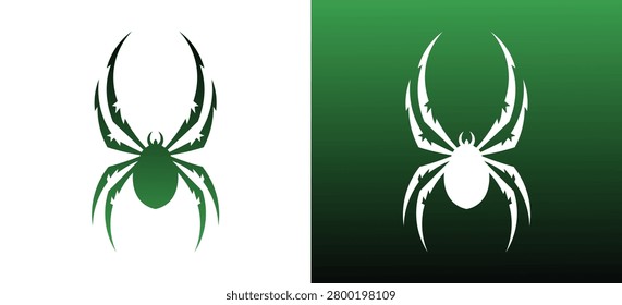 Green Spider Silhouette Vector Icon, Abstract Arachnid Symbol Logo Design