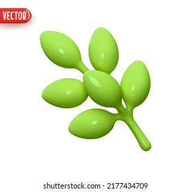 Espigón verde de trigo. Rama de grano. Elemento de diseño 3d realista Al estilo de las caricaturas plásticas. Icono aislado en fondo blanco. Ilustración del vector