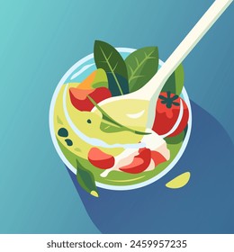 Green Spinach Salad Bowl Vector
