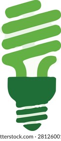 Green spiral CFL lightbulb icon representing energy saving eco friendly lighting and sustainable technology concept