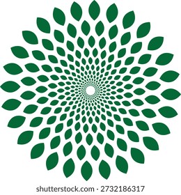 Green spiral on white background with leaf shapes
