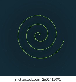 A green spiral pattern with small star-like shapes on a dark background.