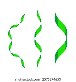 Green spiral ribbon. Abstract twisted shape. Elegant decorative curve. Vector illustration.