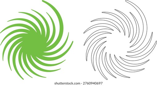 Green spiral shape and black outline spiral shape