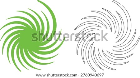 Green spiral shape and black outline spiral shape