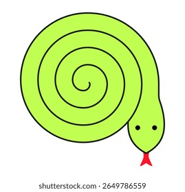 Green spiral snake icon with red tongue. Clipart image isolated on background.