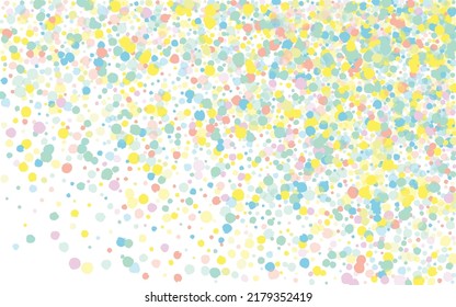 Green Splash FallingFestive White Background. Happy Confetti Pattern. Transparent Polka Banner. Rainbow Dot Christmas Design.