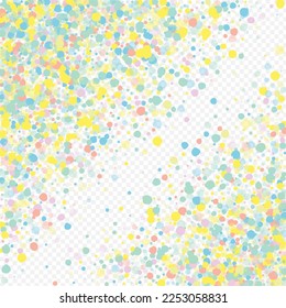 Green Splash Flying Transparent Background. Carnaval Dot Pattern. Celebrate Circle Banner. Rainbow Shine Fun Texture.