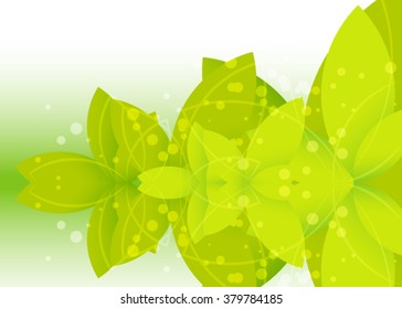Green splash with white traces of branches of leaves. Vector spring background. Vector Fresh green leaves background. Spring concept