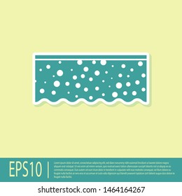 Green Sponge with bubbles icon isolated on yellow background. Wisp of bast for washing dishes. Cleaning service logo.  Vector Illustration