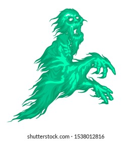 Green spooky halloween ghost, trick or treat, holiday