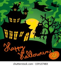 Green spooky house 02 - vector illustration.