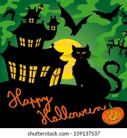 Green spooky house 03 - vector illustration.