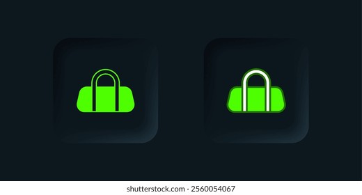 Green Sport bag icon isolated on black background. Black square button. Vector