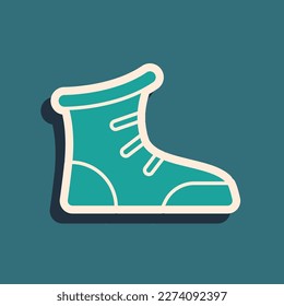 Green Sport boxing shoes icon isolated on green background. Wrestling shoes. Long shadow style. Vector