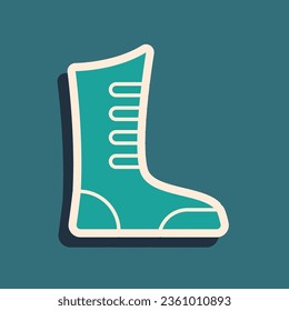 Green Sport boxing shoes icon isolated on green background. Wrestling shoes. Long shadow style. Vector