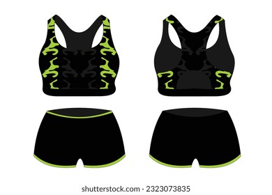 Green Sport Bra, front and back view Standard Uniform design Vector illustration