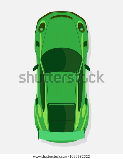 Green sport car, top view in flat style\
isolated on a white\
background.
