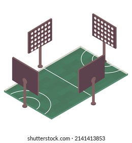 Green sport field with four projectors isometric icon 3d vector illustration