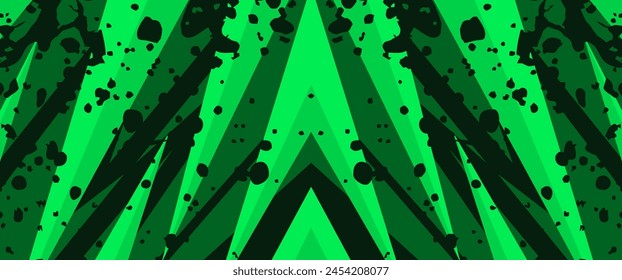 
green sport, game, car warp abstract background with sharp geometric shapes and splash noise texture Vector illustration