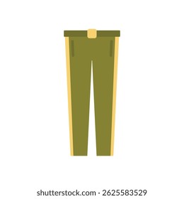 Green sport pants with yellow stripes isolated on white background, sportswear element for running and training in flat style