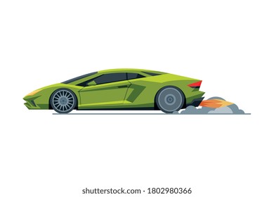 Green Sport Racing Car, Side View, Fast Motor Racing Bolid Vector Illustration