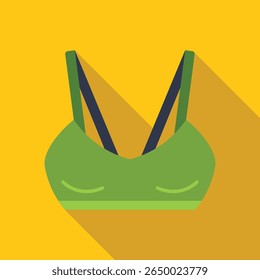 Sutiã esportivo verde com sombra longa em um fundo amarelo, ideal para sites e aplicativos de treinamento