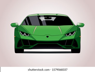 Green sports car. Front view.Lamborghini Huracan Evo.