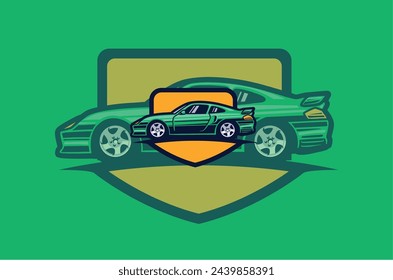 The green sports car logo on a green background, conveys speed and courage in a striking and harmonious style, conveying the spirit of adventure and luxury in every detail.