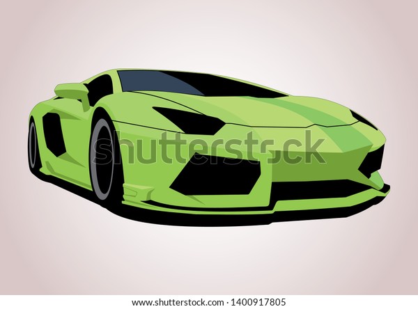green sports car\
vector layout.\
Lamborghini.
