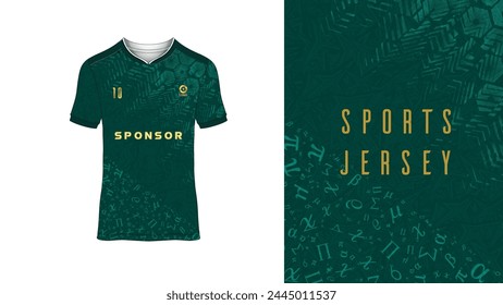 Green sports design template for soccer jersey, football kit and tank top for basketball jersey. Sports uniform in front and back view. Tshirt mock up for sports club. Vector Illustration.